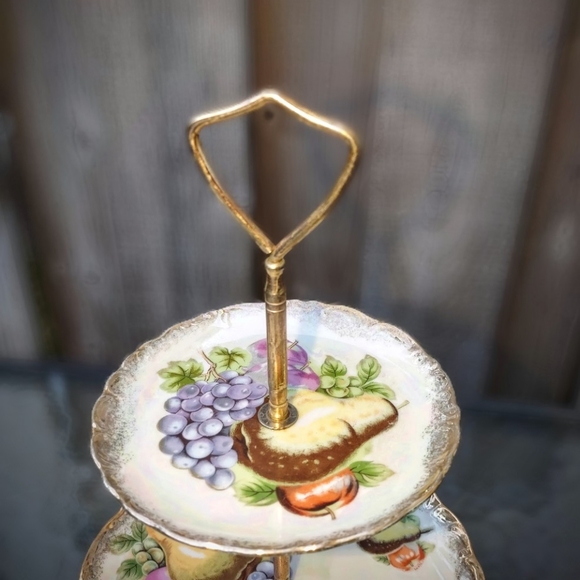 "Bavarian" Style 3 Tiered Dessert Stand in Opalescent Lustre Glaze - Picture 2 of 5